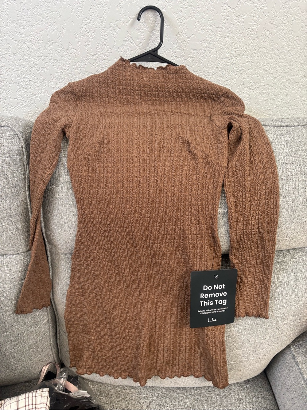 Lulu's Brown Ribbed Long Sleeve Mini Dress